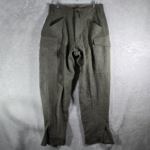 Vintage 1941 Size 32x32 Swedish Army Wool Cargo Brown Green Cargo Trousers C46